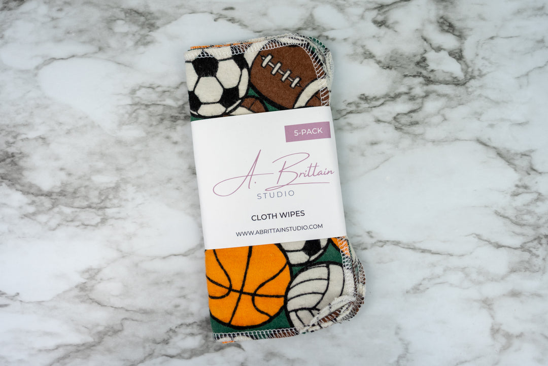 Reusable Cloth Wipes - Sports Balls
