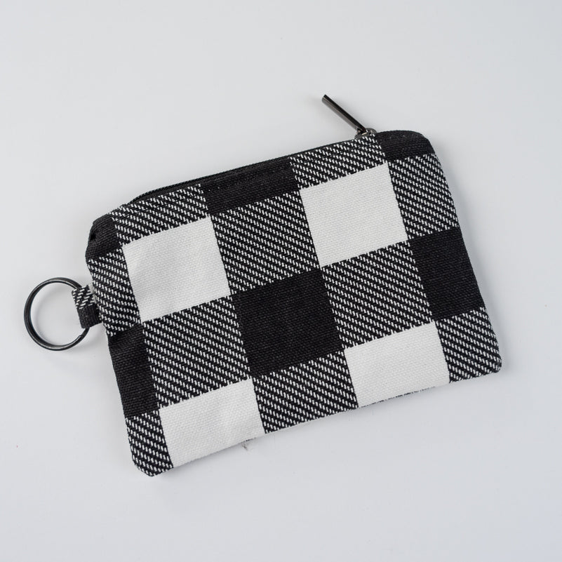 Mini Zipper Pouch - Black & White Buffalo Check