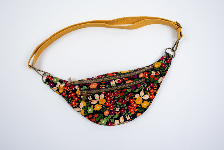 Fanny Pack - Black Floral Corduroy