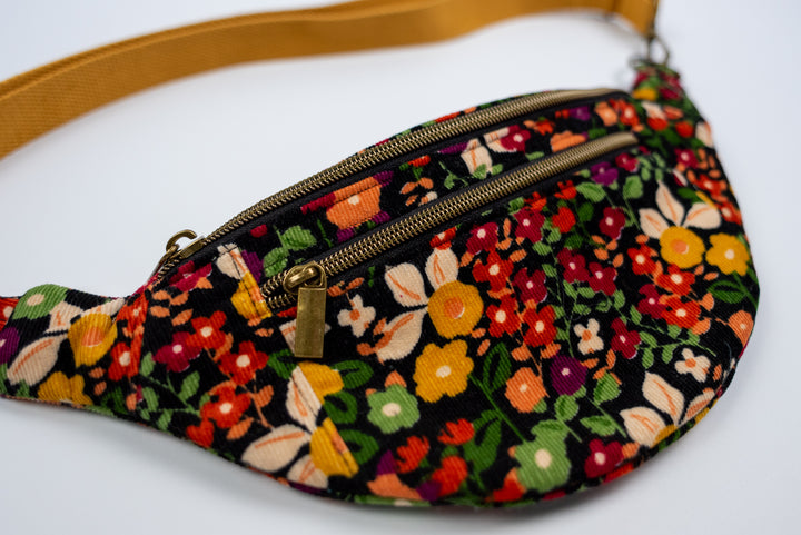 Fanny Pack - Black Floral Corduroy