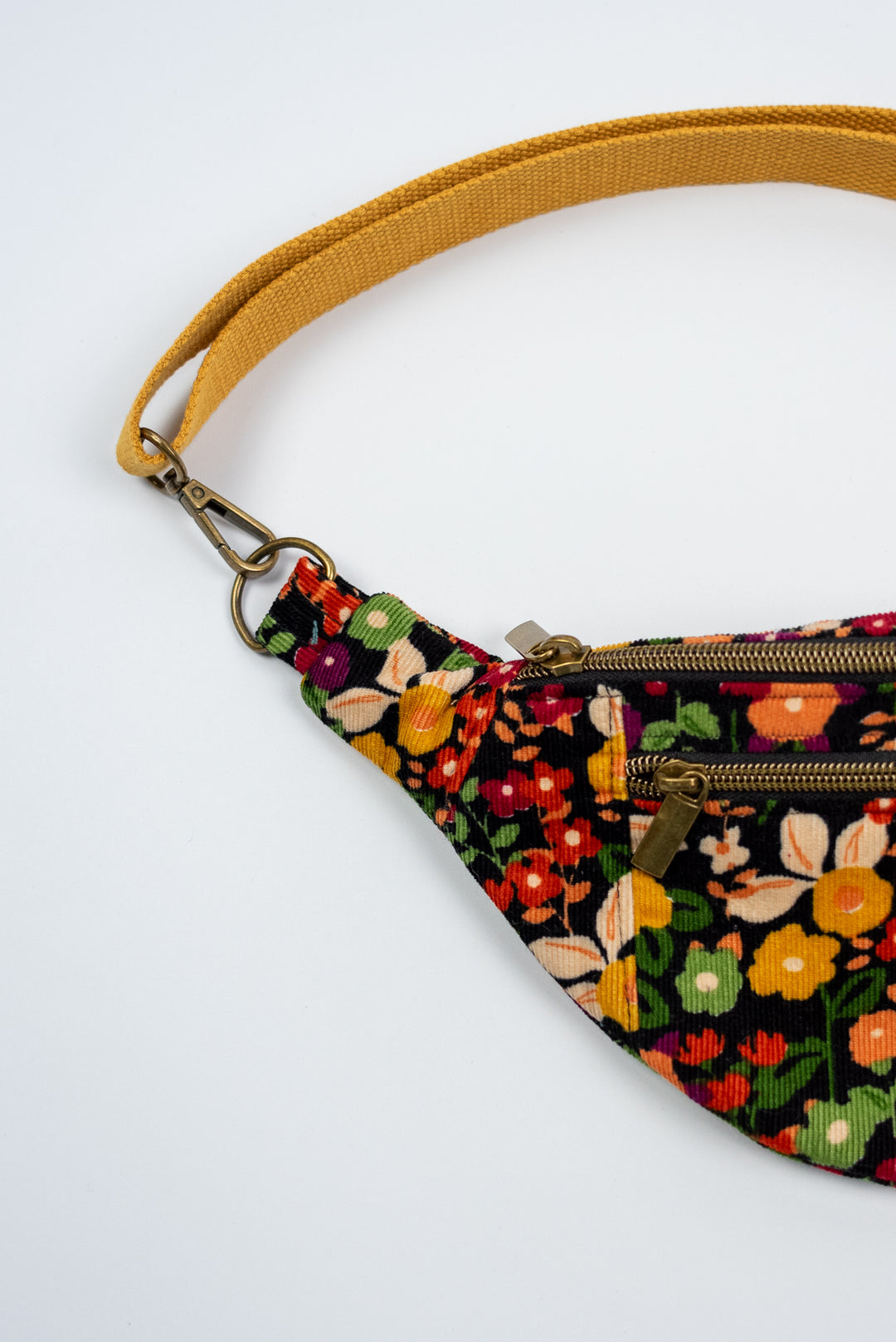 Fanny Pack - Black Floral Corduroy