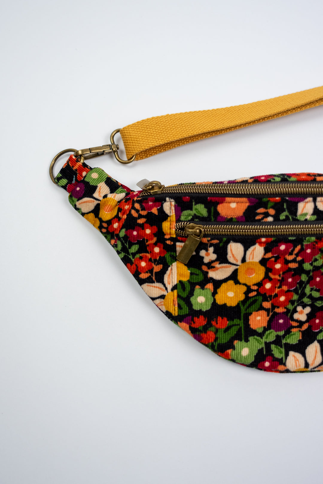 Fanny Pack - Black Floral Corduroy