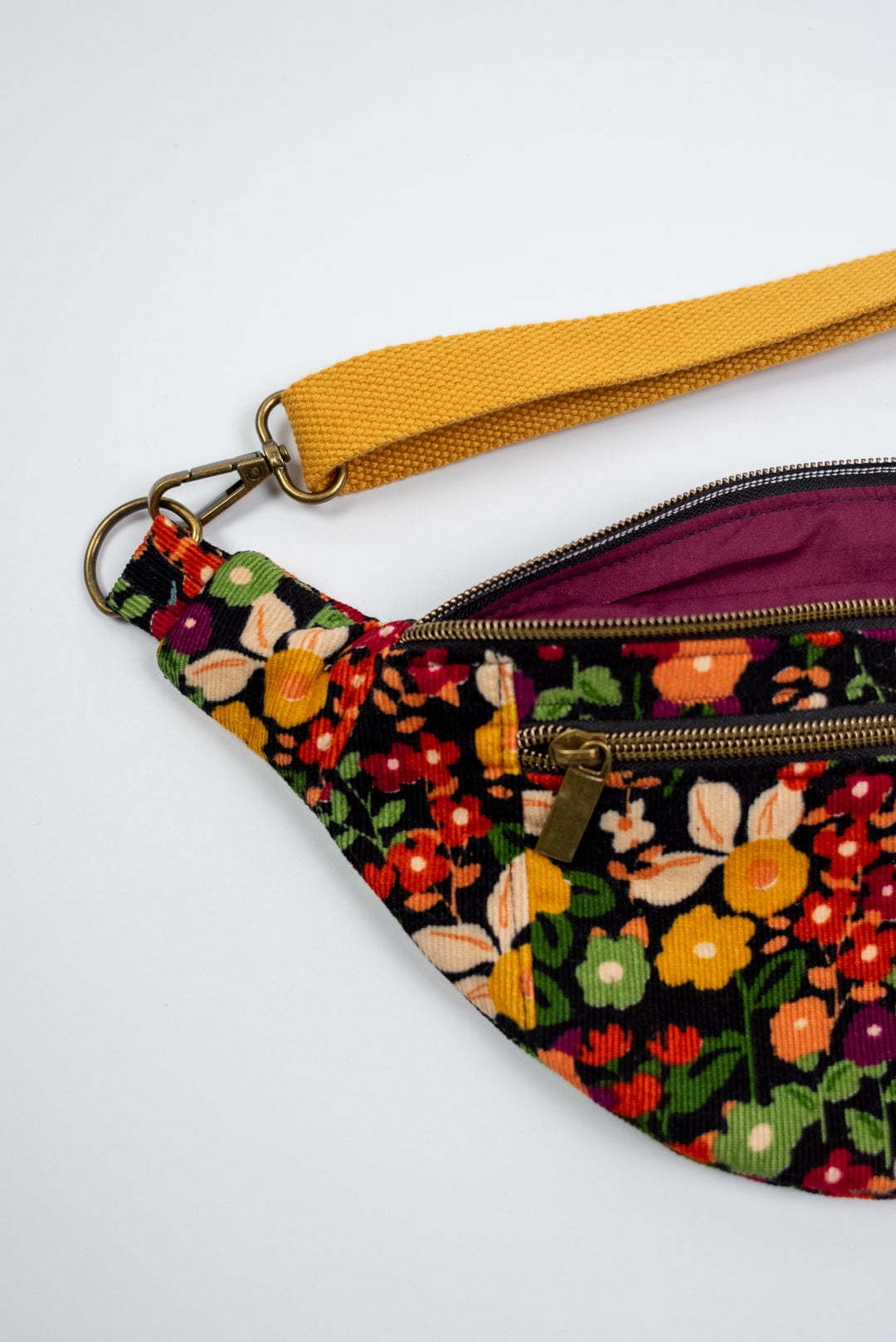 Fanny Pack - Black Floral Corduroy