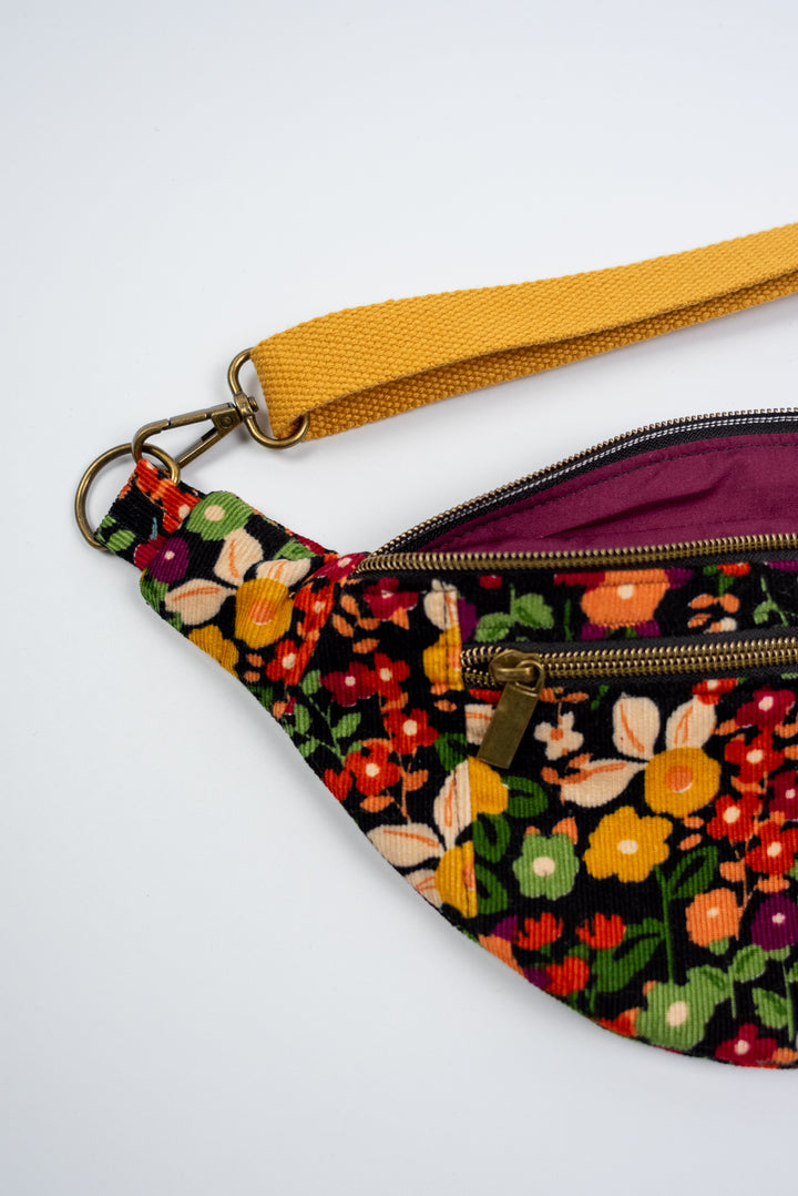 Fanny Pack - Black Floral Corduroy