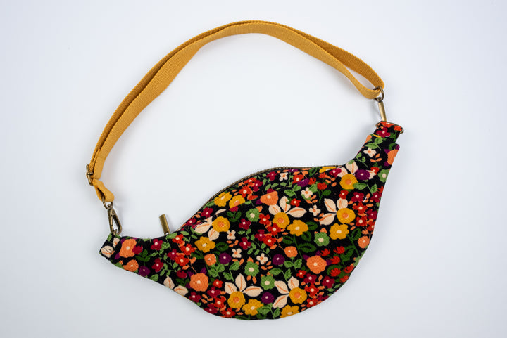 Fanny Pack - Black Floral Corduroy