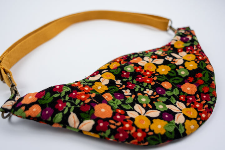 Fanny Pack - Black Floral Corduroy
