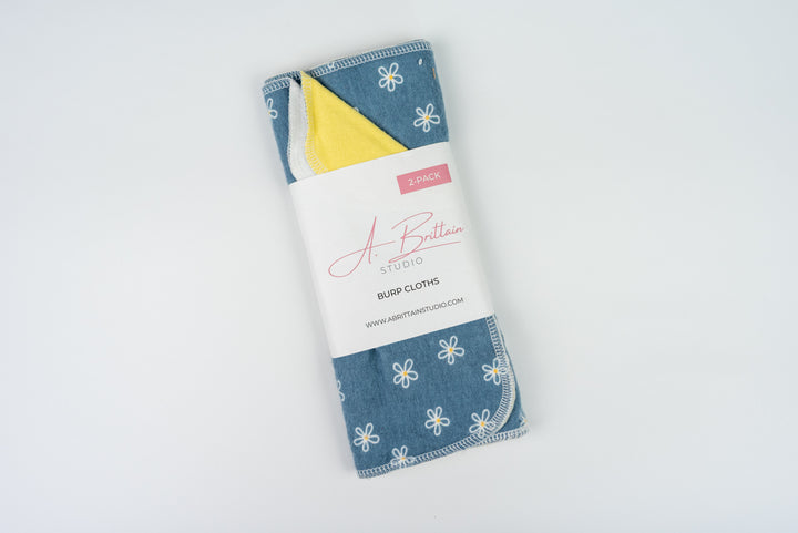 Burp Cloths - Denim Daisies