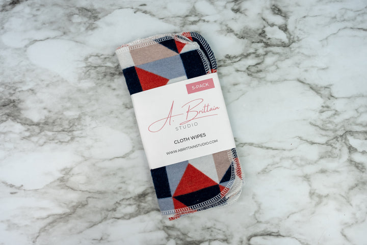 Reusable Cloth Wipes - Blue & Rust Geo