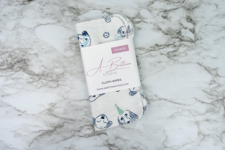 Reusable Cloth Wipes - Sketched Dogs