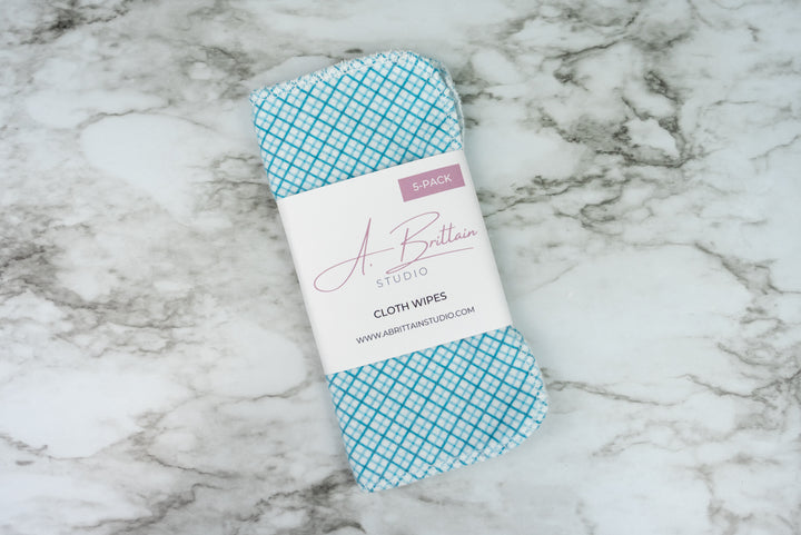 Reusable Cloth Wipes - Blue Grid