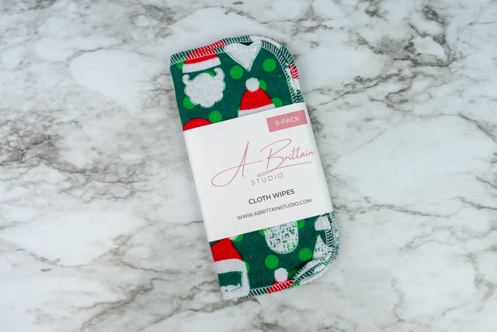 Reusable Cloth Wipes - Santa Beards
