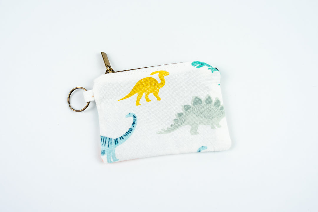 Mini Zipper Pouch - White Dinosaurs