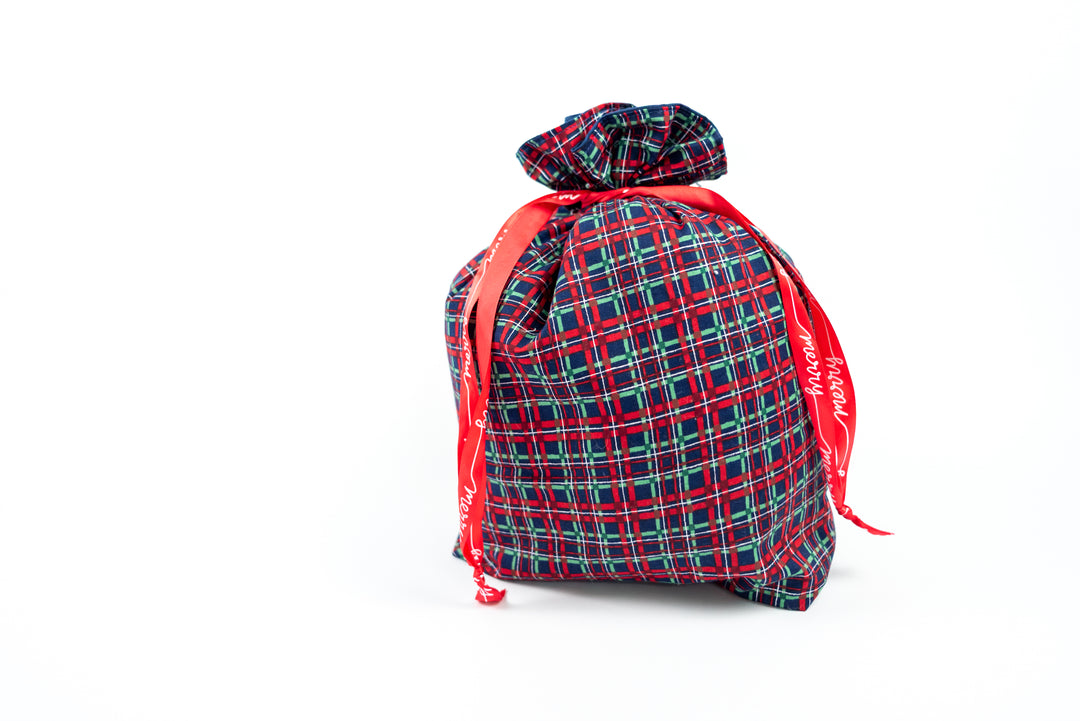 Reusable Fabric Gift Bags - Blue and Red Plaid