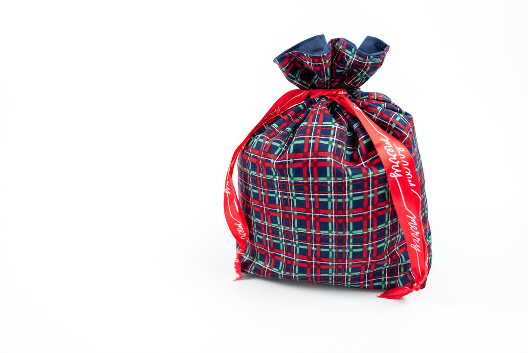 Reusable Fabric Gift Bags - Blue and Red Plaid