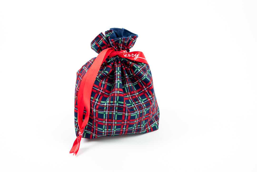 Reusable Fabric Gift Bags - Blue and Red Plaid