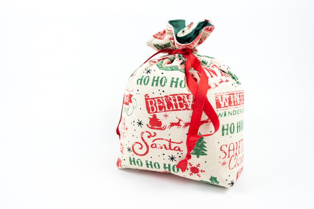 Reusable Fabric Gift Bags - Red & Green Santa