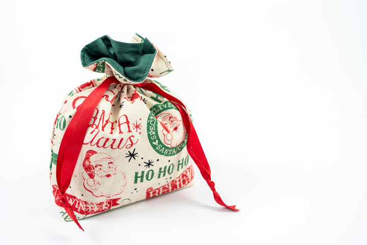 Reusable Fabric Gift Bags - Red & Green Santa
