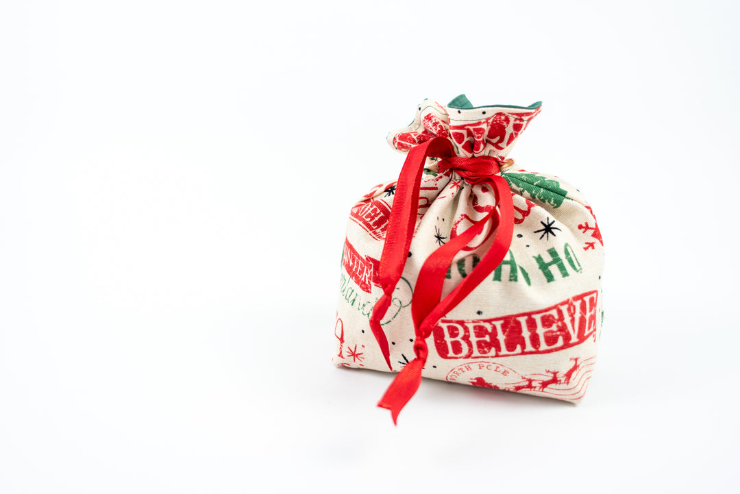 Reusable Fabric Gift Bags - Red & Green Santa