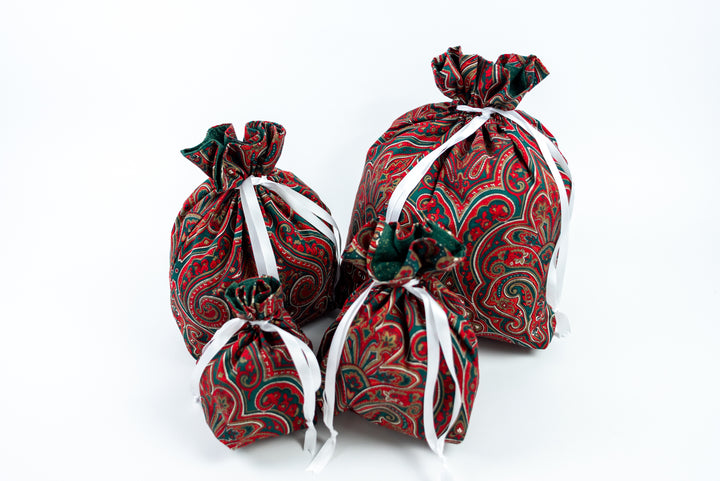Reusable Fabric Gift Bags - Christmas Paisley