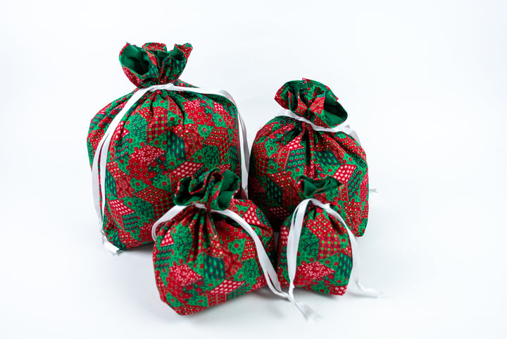 Reusable Fabric Gift Bags - Christmas Patchwork