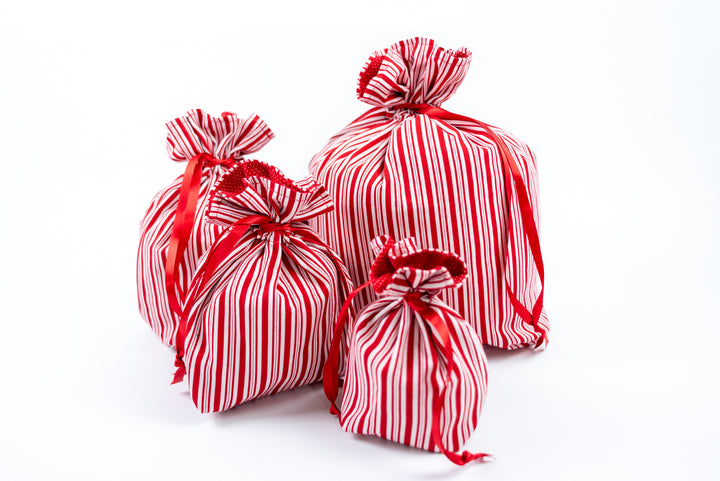 Reusable Fabric Gift Bags - Red & White Stripe