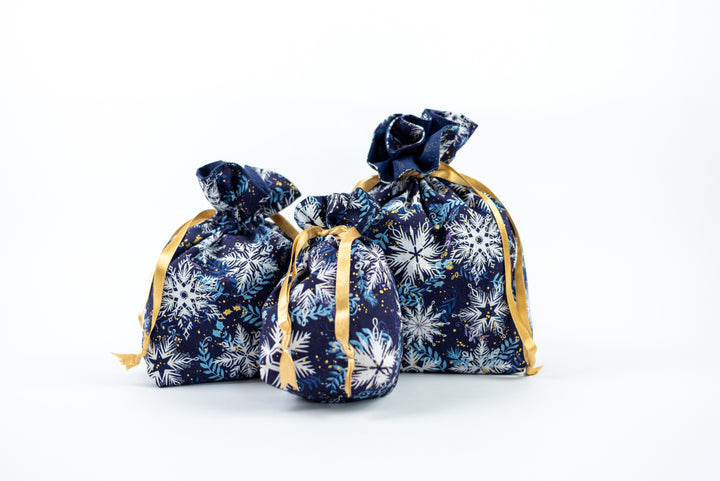 Reusable Fabric Gift Bags - Blue Snowflakes