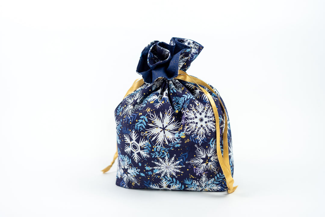 Reusable Fabric Gift Bags - Blue Snowflakes