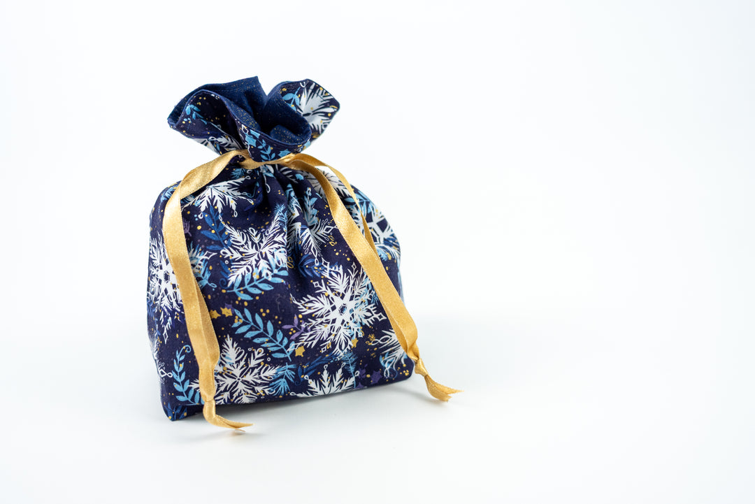 Reusable Fabric Gift Bags - Blue Snowflakes