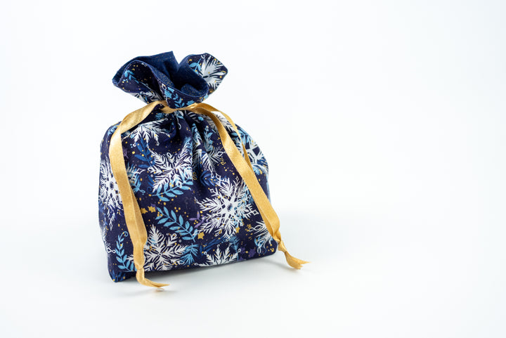 Reusable Fabric Gift Bags - Blue Snowflakes