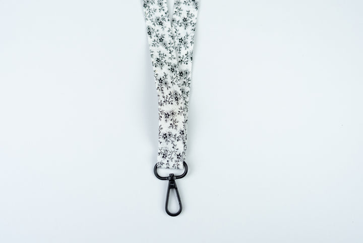 Lanyard - White & Black Floral