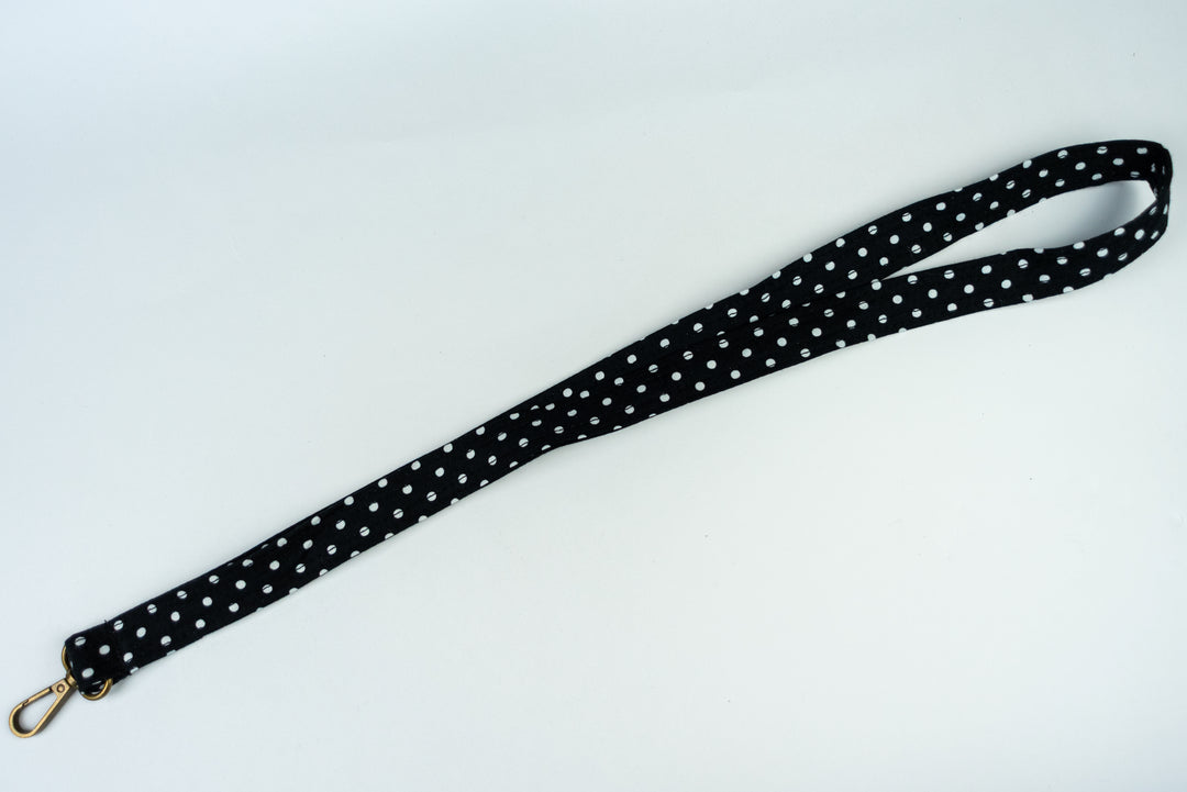 Lanyard - Black with White Polka Dots