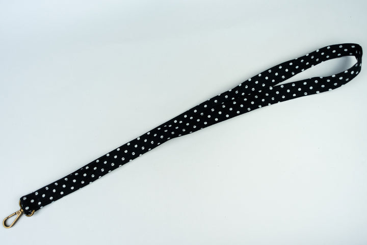 Lanyard - Black with White Polka Dots