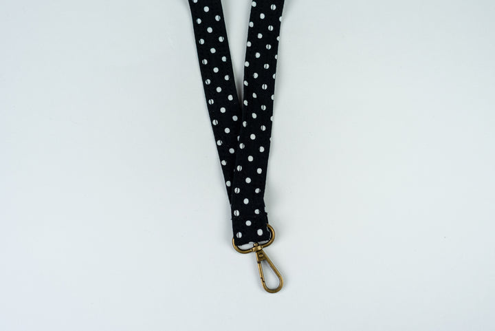Lanyard - Black with White Polka Dots