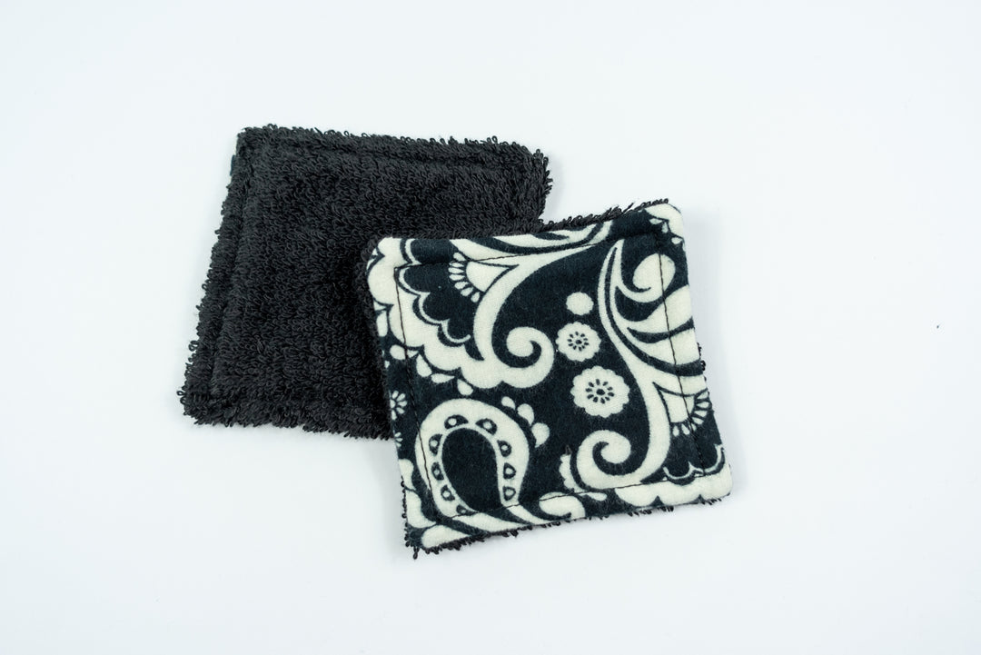 Reusable Makeup Wipes - Black with White Fleur De Lis