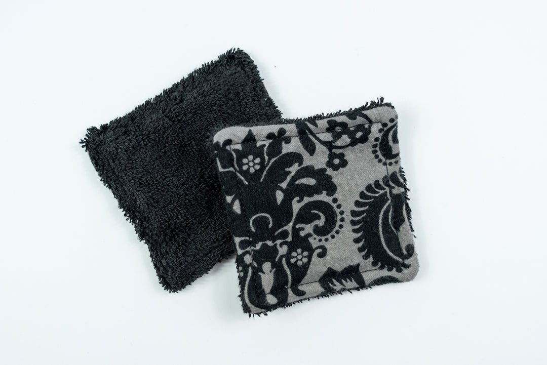 Reusable Makeup Wipes - Grey with Black Fleur De Lis