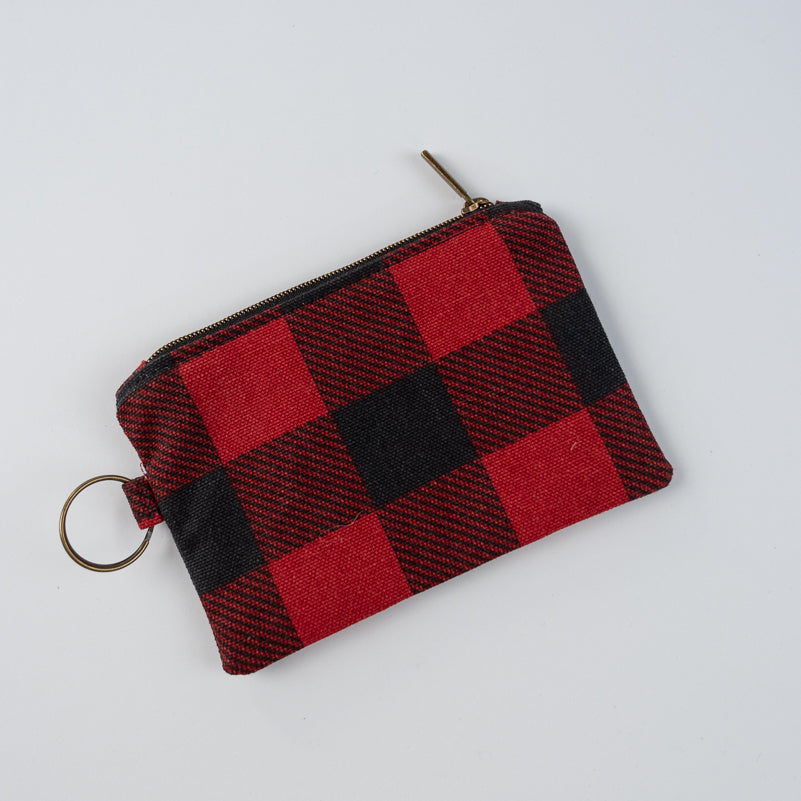 Mini Zipper Pouch - Red & Black Buffalo Check