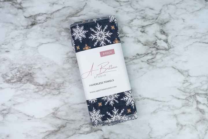 Paperless Towels - Grey & Gold Snowflakes