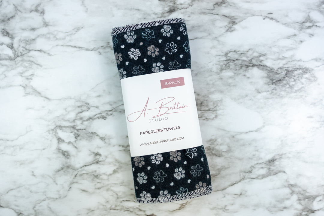Paperless Towels - Black & White Paw Prints
