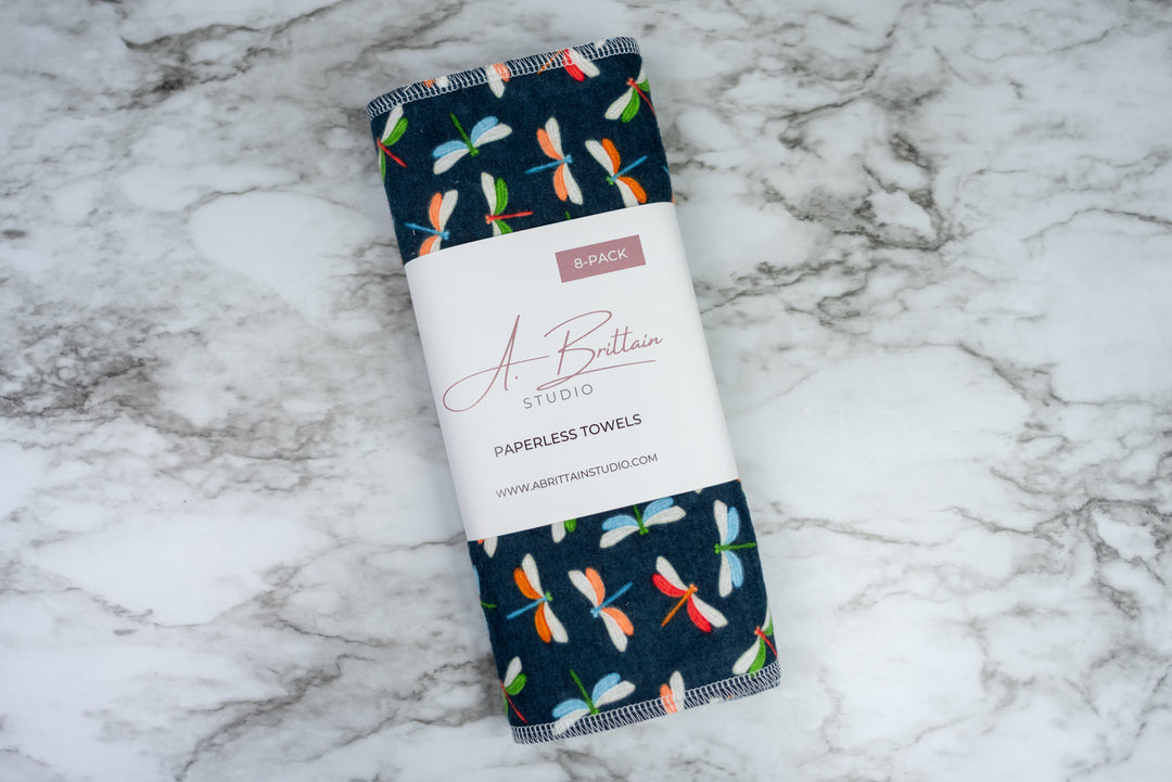 Paperless Towels - Navy Dragonflies