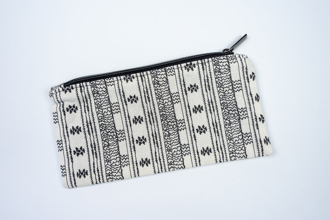 White Embroidery Zipper Pouch