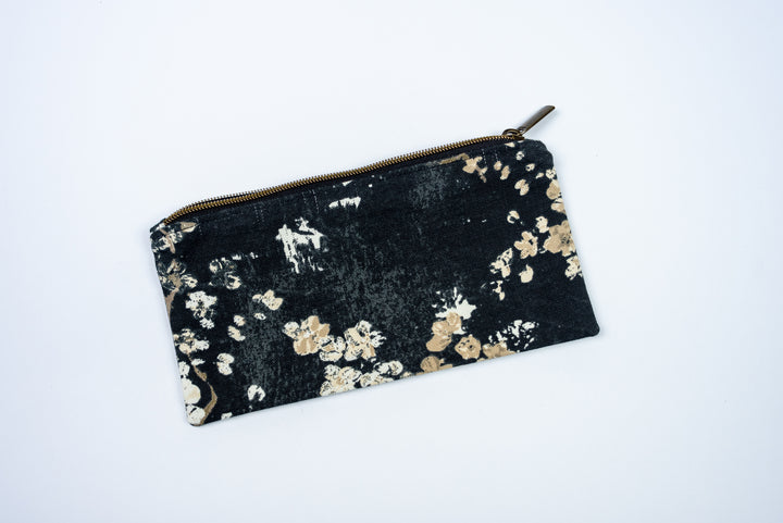 Black Floral Zipper Pouch