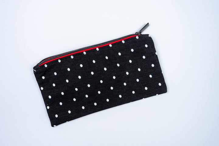 Black with White Polka Dot Zipper Pouch