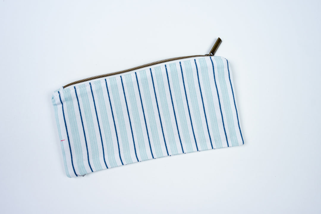 Double Blue Stripe Zipper Pouch