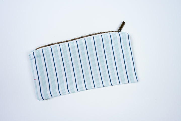 Double Blue Stripe Zipper Pouch