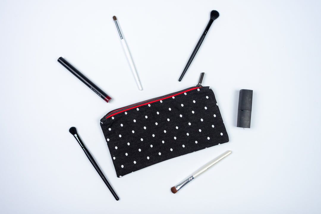 Black with White Polka Dot Zipper Pouch