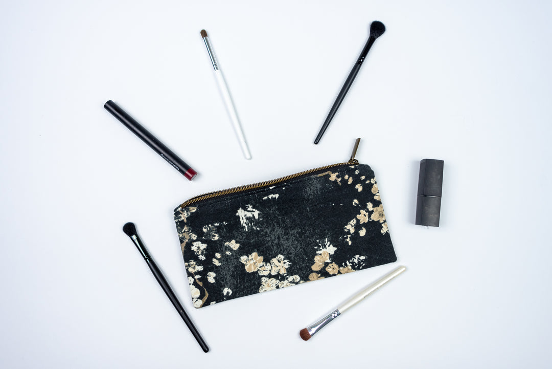 Black Floral Zipper Pouch