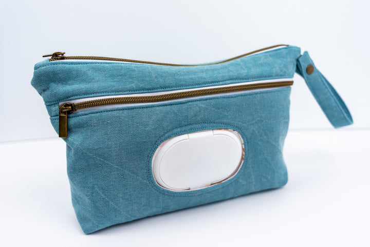 Distressed Blue Diaper Clutch