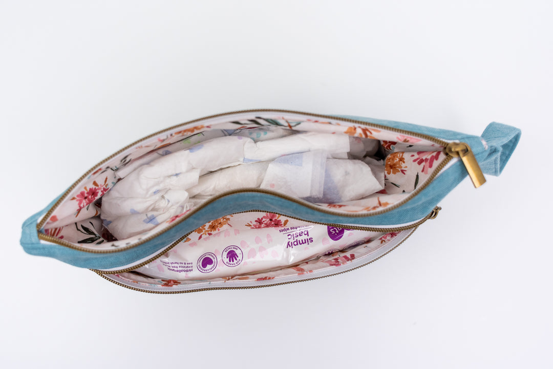 Distressed Blue Diaper Clutch