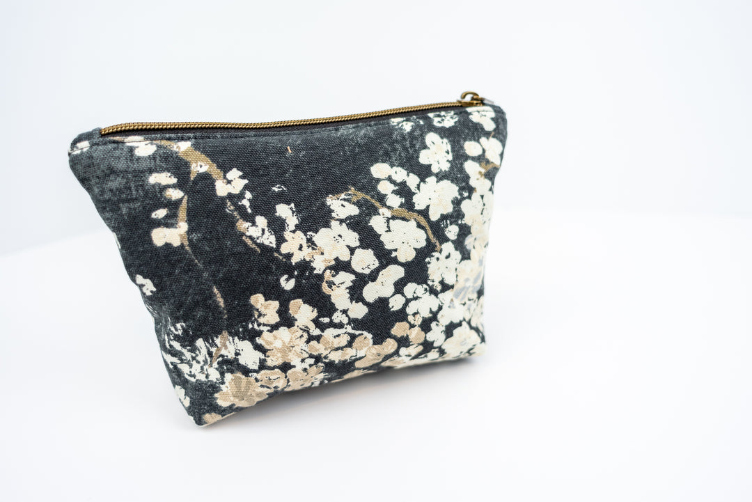 Small Black Floral Wedge Bag