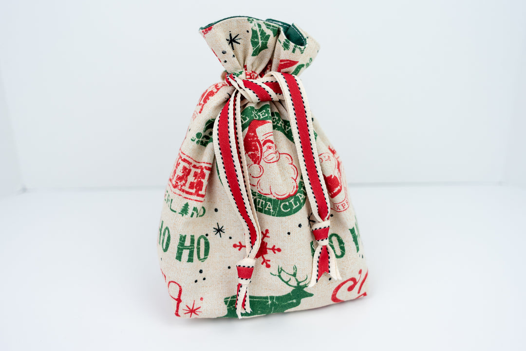 Reusable Fabric Gift Bags - Red & Green Santa